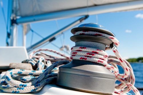 winch with rope on sailing boat